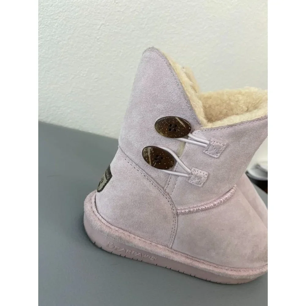BearPaw youth girls‎ 3 fuzzy pink winter boots sherpa lined mid calf